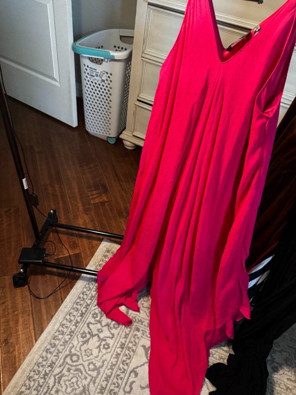 Mlle Gabrielle Pink Handkerchief Hem Boho Maxi Dress (3X)